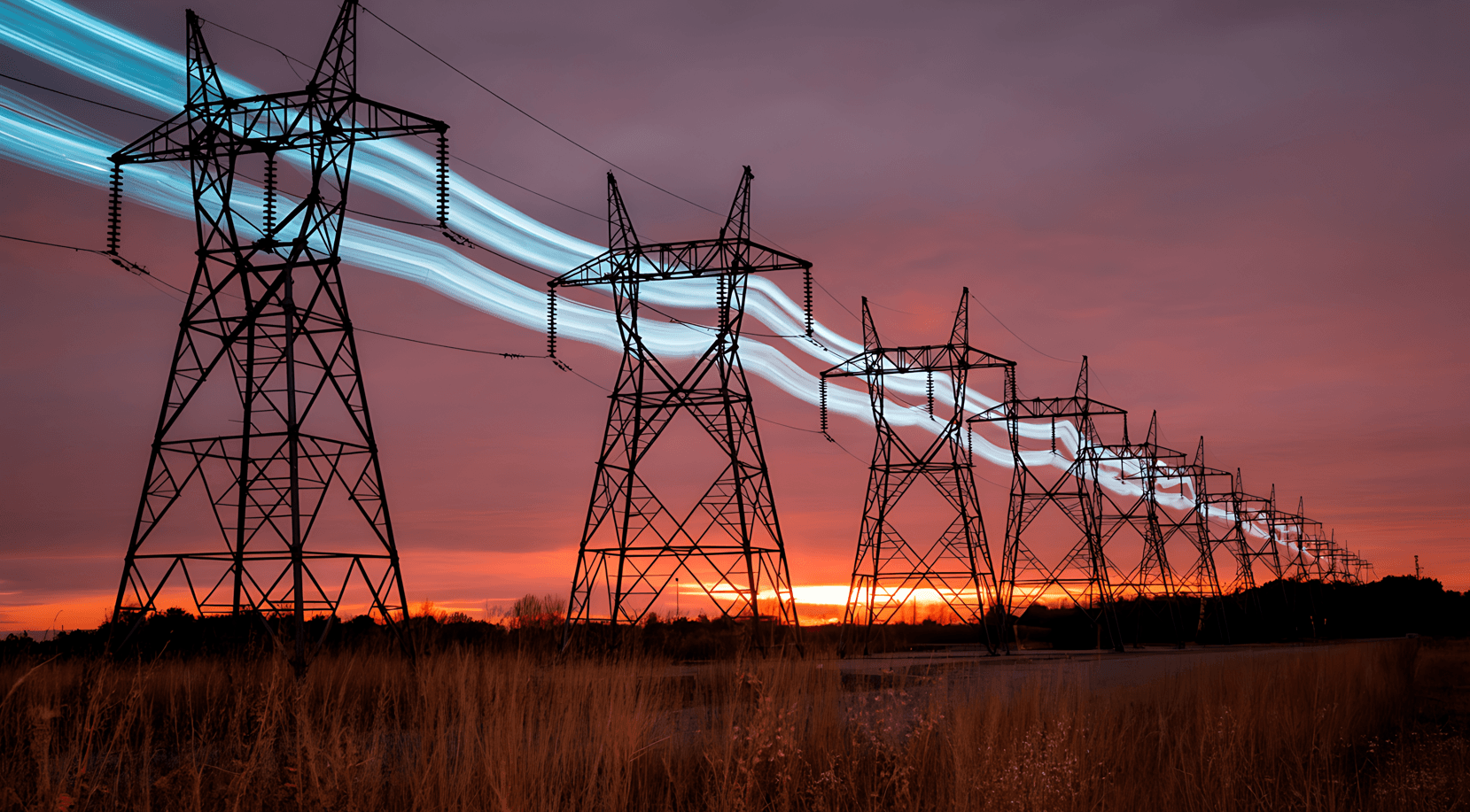 Transmission lines during sunset