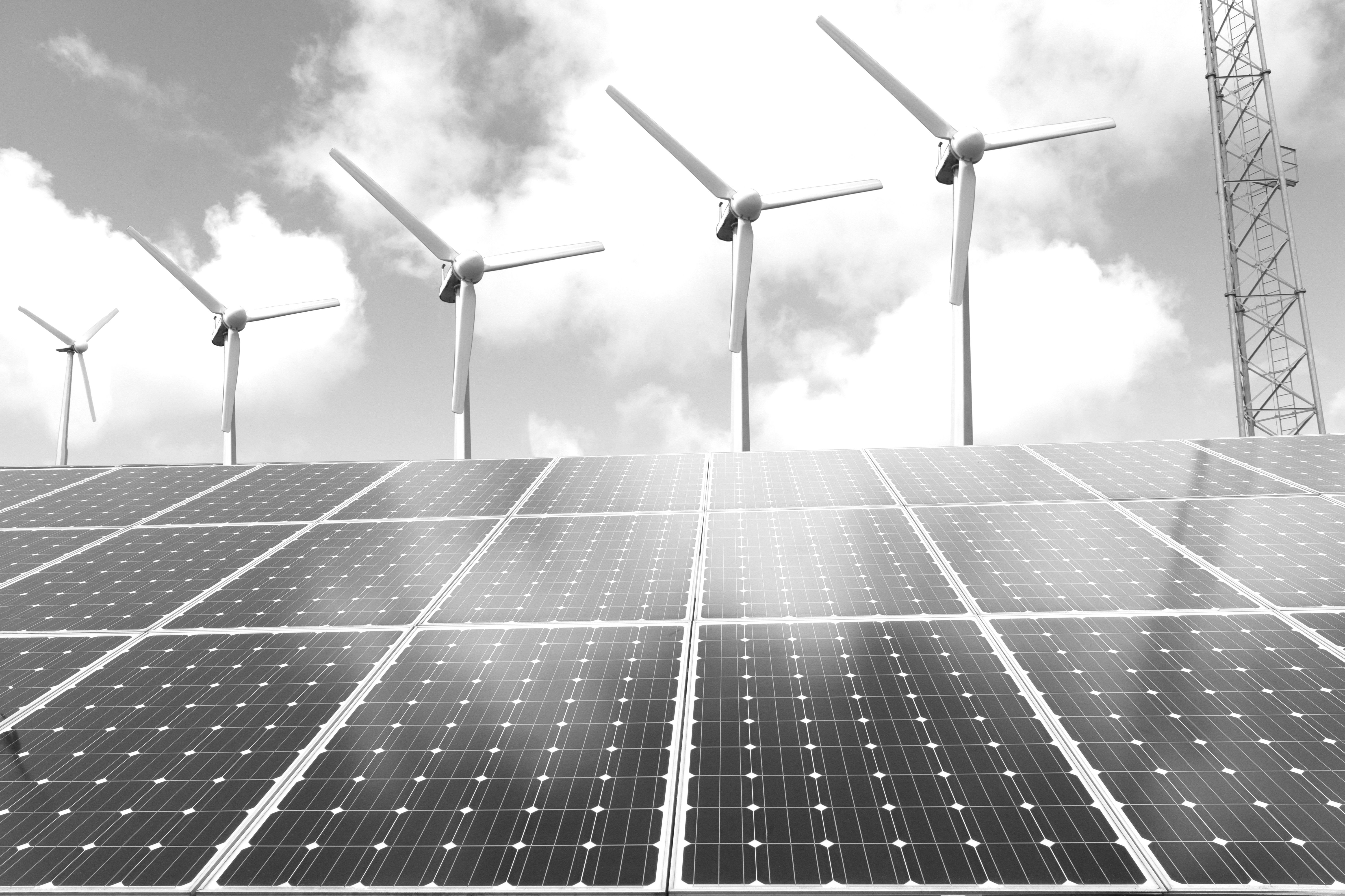 Solar panels and wind turbines